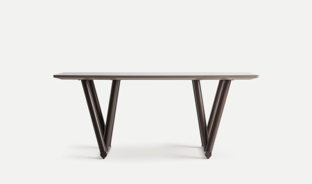 Mobilier - Birou cu blat din sticlă taupe și picioare din metal maro în formă de V