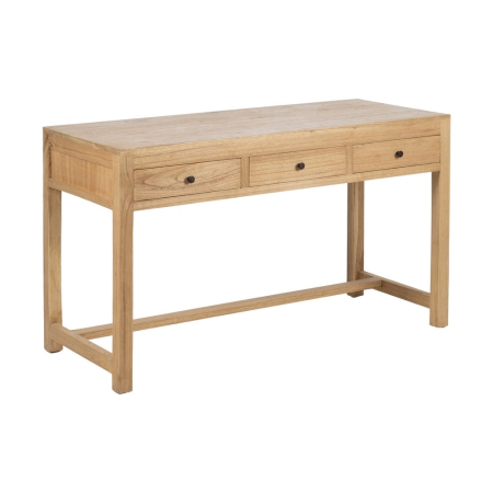 Birou din lemn de mindi cu 3 sertare fronturi teșite și cadru suplu cu traversă joasă [1]