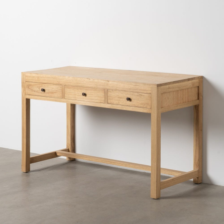 Birou din lemn de mindi cu 3 sertare fronturi teșite și cadru suplu cu traversă joasă [10]