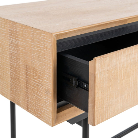 Birou din lemn natur cu picioare metalice negre și spațiu de depozitare – imagine principală [6]