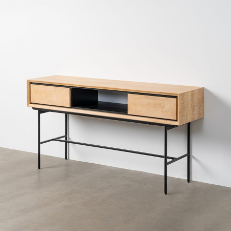 Birou din lemn natur cu picioare metalice negre și spațiu de depozitare – imagine principală Colectia noua - Birou din lemn natur cu picioare metalice negre și spațiu de depozitare – imagine principală