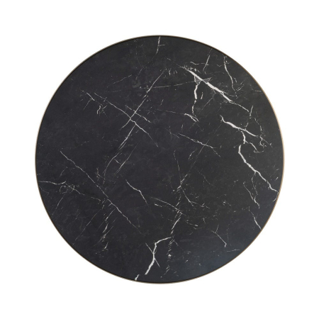 Stil de design - Blat de masa rotund din piatra sinterizata cu model imitatie marmura neagra si margine aurie de aluminiu