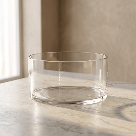 Obiecte decorative in Stil Contemporan - Bol de masă din sticlă transparentă tăiată la rece cu perete drept și gură largă pe marmură