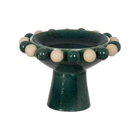 Boluri - Bol decorativ cu picior din ceramică verde cu alb cu relief sferic