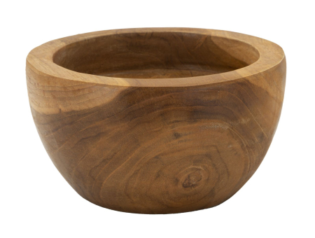 Rustic - Bol decorativ din lemn de tec reciclat cu pereți groși, buză lată și desen natural