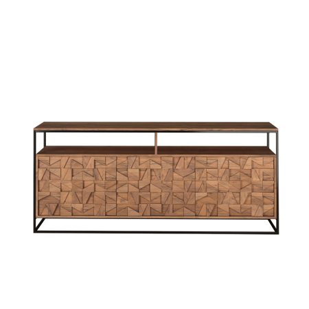 Comode si Bufete - Bufet din lemn de acacia maro cu uși cu mozaic geometric