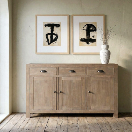 Comode si Bufete - Bufet din lemn de pin cu aspect natural cu trei sertare si trei usi