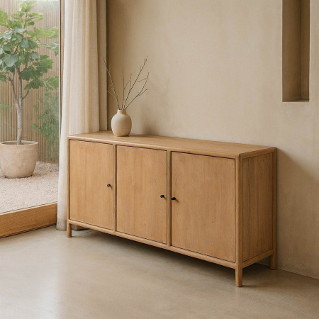 Comode si Bufete in Stil Minimalist - Bufet lemn mango 3 uși spațiu depozitare