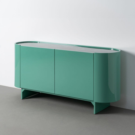 Mobilier - Bufet din MDF verde cu blat din marmură și formă rotunjită