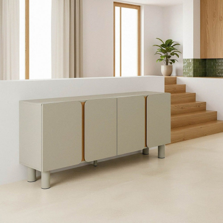 Comode si Bufete in Stil Minimalist - Bufet taupe MDF picioare stejar