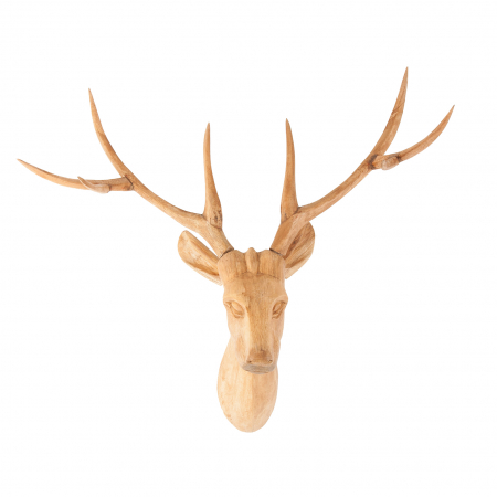 Decoratiuni perete - Bust cerb scandinav lemn tec|Decoratiuni naturale