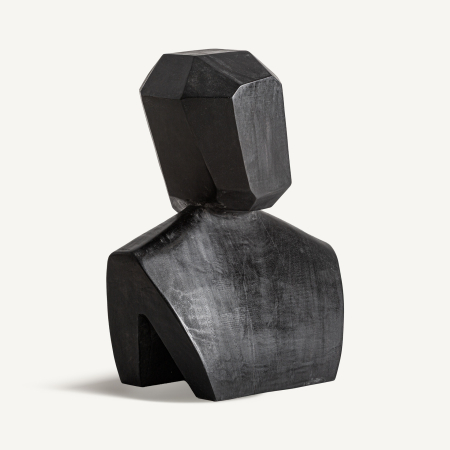 Colectia noua - Bust decorativ din lemn de suar negru cu cap fațetat geometric și umeri tăiați drept