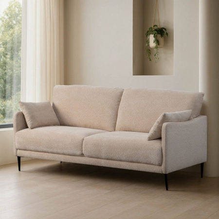 Canapele - Canapea 2 locuri crem din stofă cu design modern
