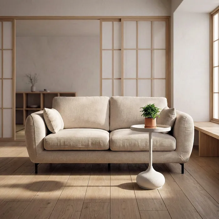 Canapele 2 locuri - Canapea 2 locuri crem din stofă cu picioare metalice