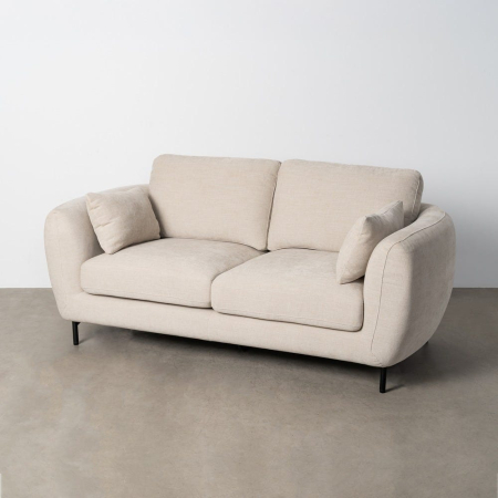 Canapele - Canapea 2 locuri crem din stofă cu picioare metalice