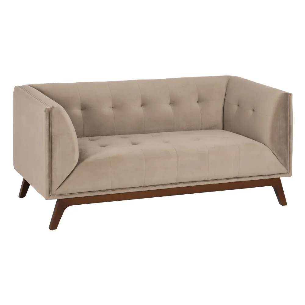 Canapele - Canapea 2 Locuri Elegance Bej, Catifea Lemn - CreativDeco.ro