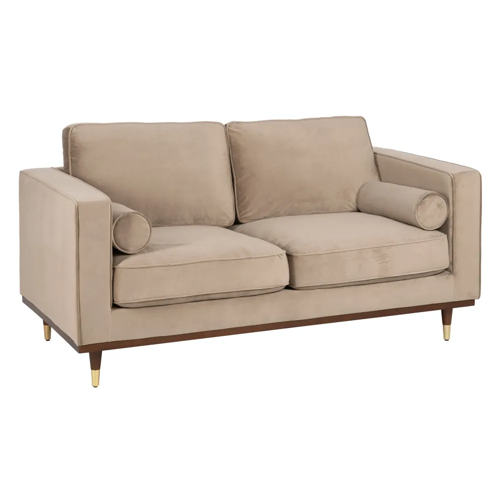 Canapea 2 Locuri Karla Bej, Catifea Lemn - CreativDeco.ro [0]