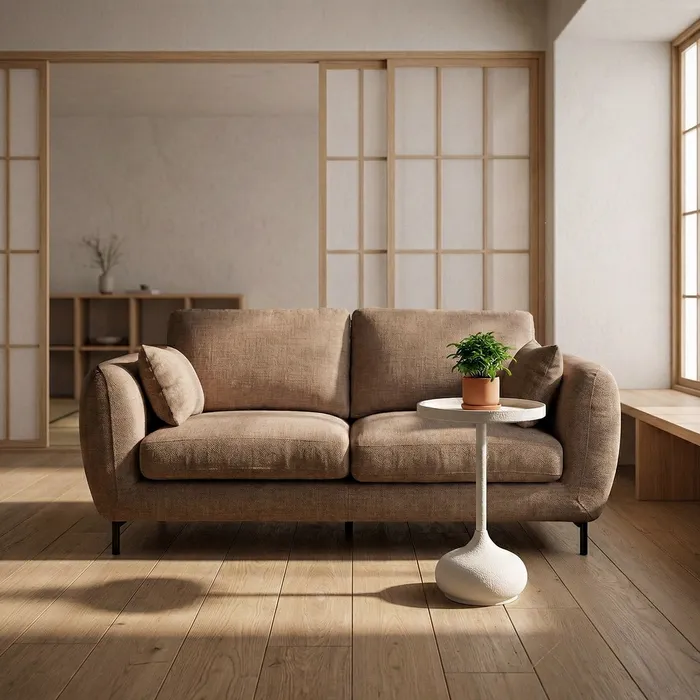 Canapele 2 locuri - Canapea 2 locuri maro deschis din stofă cu picioare metalice