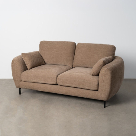 Canapele - Canapea 2 locuri maro deschis din stofă cu picioare metalice