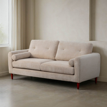Canapele - Canapea 3 locuri crem din stofă cu design modern