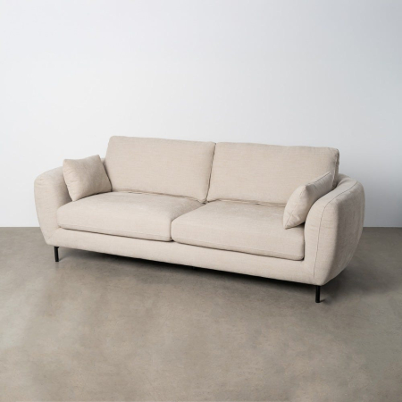 Canapele - Canapea 3 locuri crem din stofă cu picioare metalice subțiri