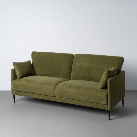 Canapele - Canapea 3 locuri din stofă verde cu picioare metalice negre