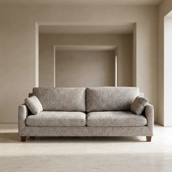 Mobilier - Canapea 3 locuri grej din stofă cu picioare din lemn