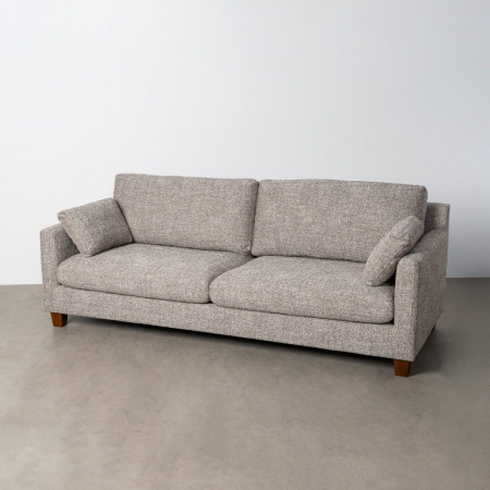 Canapele - Canapea 3 locuri grej din stofă cu picioare din lemn