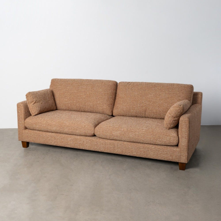 Canapele - Canapea 3 locuri ocru din stofă cu picioare din lemn