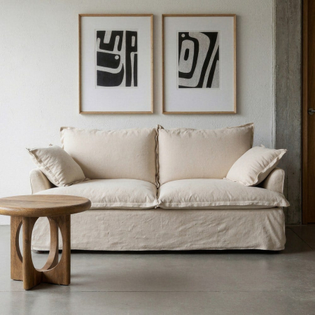 Canapele - Canapea bej cu 2 locuri tapitată din stofă naturală