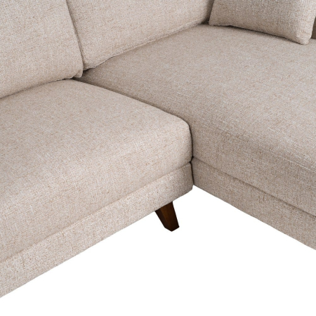 Canapea colțar bej din stofă și lemn [5]