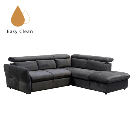 Canapele 4 locuri - Canapea colțar extensibilă dreapta cu ladă depozitare din chenille gri cărbune Easy Clean MONSERAT