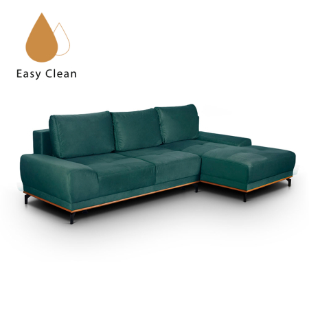 Canapele 4 locuri - Canapea colțar extensibilă dreapta cu ladă depozitare din chenille verde petrol prăfuit Easy Clean NATURA