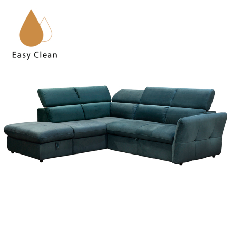 Canapele 4 locuri - Canapea colțar extensibilă stânga cu ladă depozitare din chenille petrol Easy Clean MONSERAT