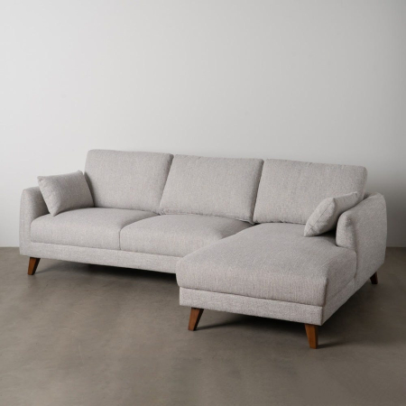 Canapea colțar gri din stofă și lemn [14]