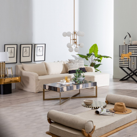 Canapea Modulara Bej Deschis CreativDeco - Confort si Versatilitate pentru Living Modern [1]