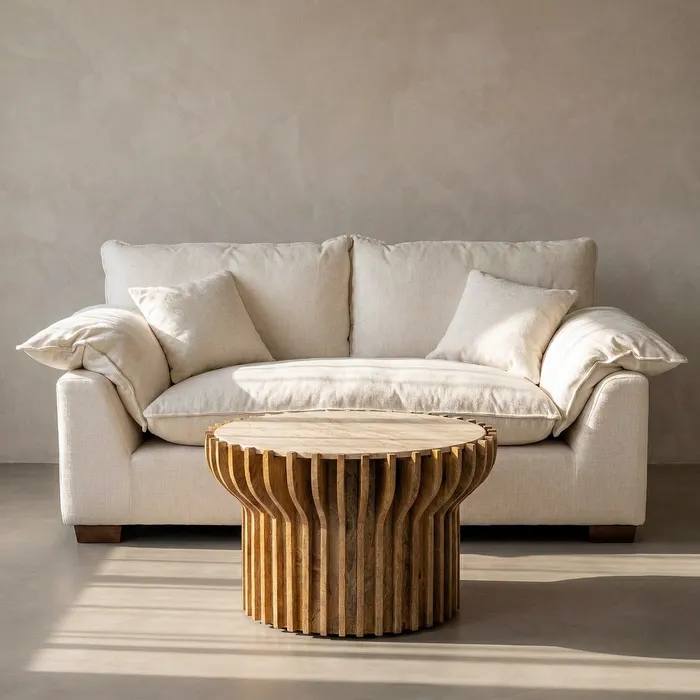 Canapele - Canapea crem cu 2 locuri tapitată din stofă