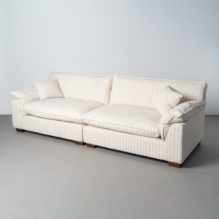 Canapele - Canapea crem cu 4 locuri tapitată din stofă cu dungi fine