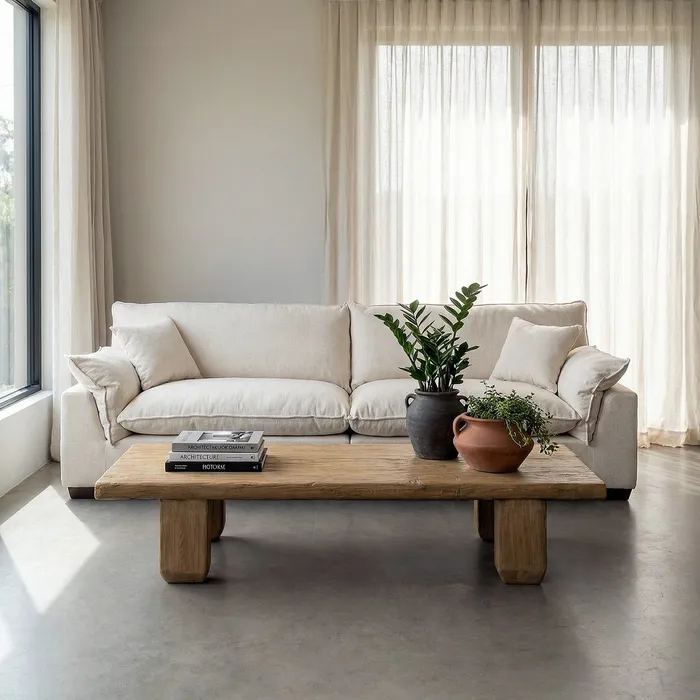 Canapele - Canapea crem cu 4 locuri tapitată din stofă