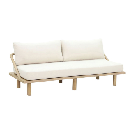 Canapele in Stil Scandinav - Canapea de 2 locuri din in crem cu cadru din lemn de acacia