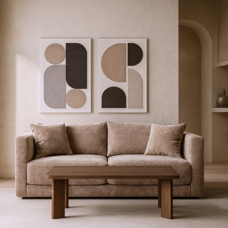 CanapelColectia noua - Canapea de 3 locuri din stofă de culoare taupe și în stil modern minimalist