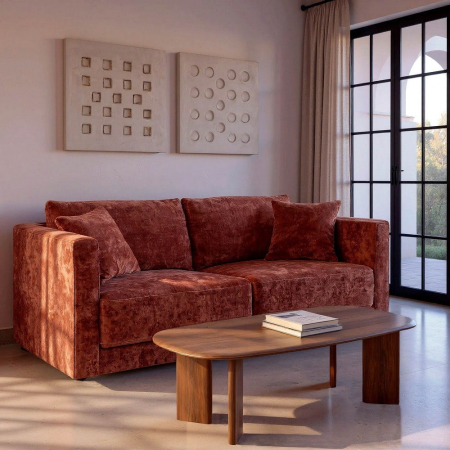 CanapelColectia noua - Canapea 3 locuri teracotă – canapea din stofă modern minimalist