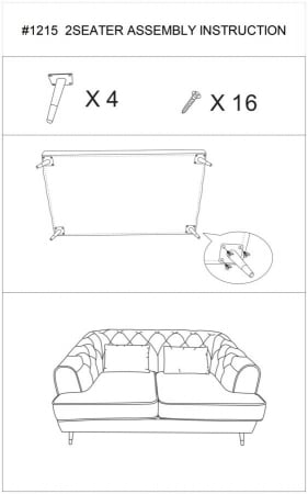 Canapea Alba 2 Locuri | Picioare Negru-Auriu | CreativDeco [9]