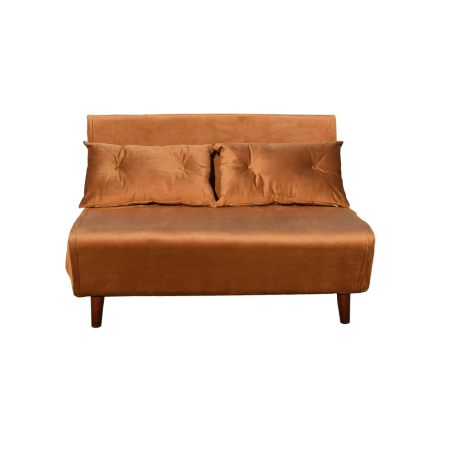 Canapele Extensibile - Canapea extensibilă 2 locuri din catifea camel cu picioare din stejar FALCON