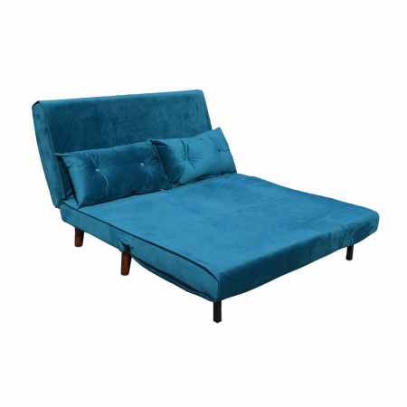 Canapea extensibilă Falcon din catifea petrol cu picioare din lemn – vedere frontală [1]