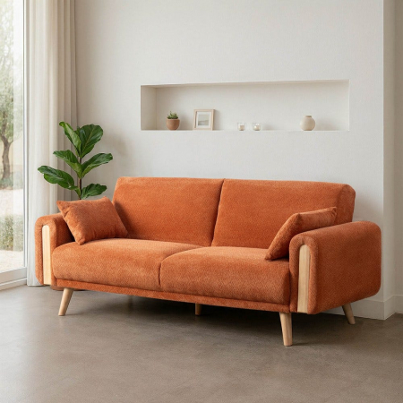 Colectia noua - Canapea extensibilă cărămiziu teracotă din stofă cu design modern