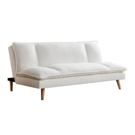 Scandinav - Canapea extensibilă din stofă crem chenille cu picioare din lemn