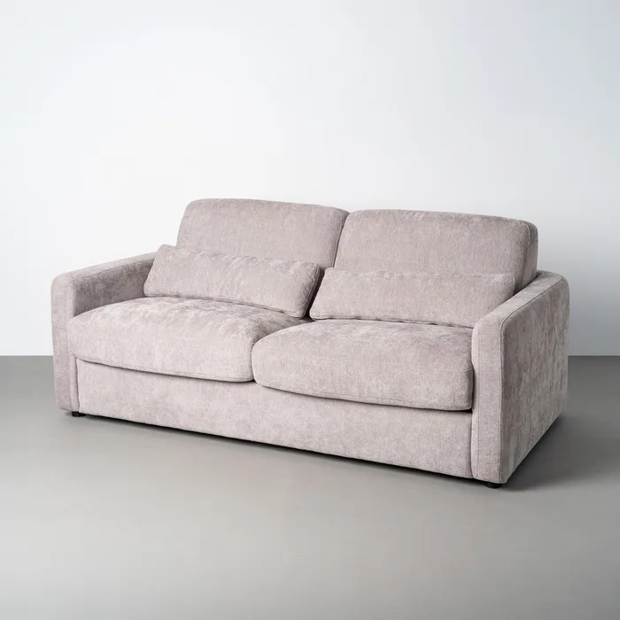 Canapele Extensibile - Canapea extensibilă gri din stofă cu saltea inclusă