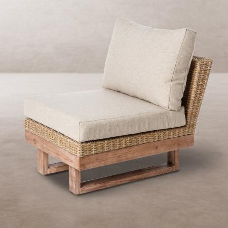 Contemporan - element mijloc NATURAL PATSY – modul din ratan, perne crem și bază acacia