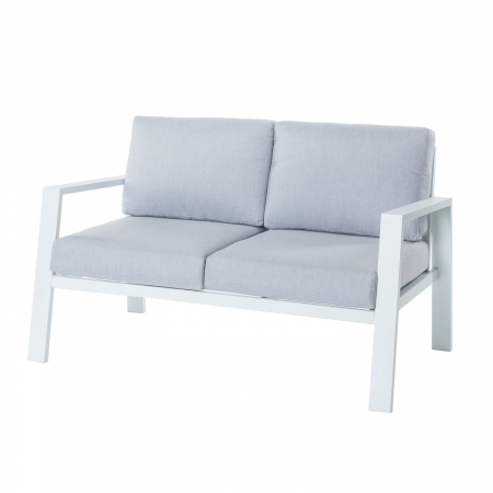 Mobilier Gradina - Canapea THAIS alb – aluminiu mat, perne gri impermeabile, design compact